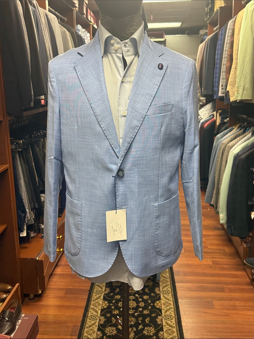 Light Blue Men's Linen-Blend Sport Coat super 130 Lana . Made in Italy